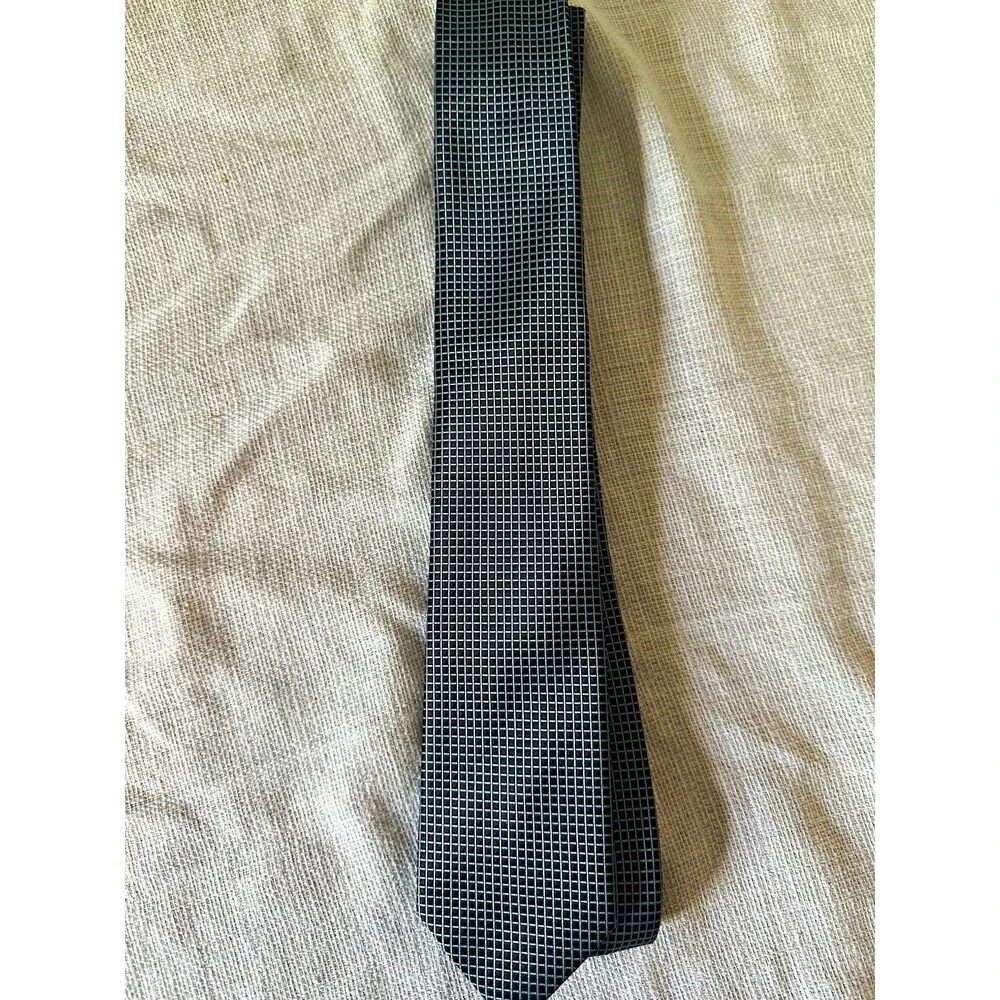 J. Ferrar Black Silver Micro Grid Geometric Men’s Necktie